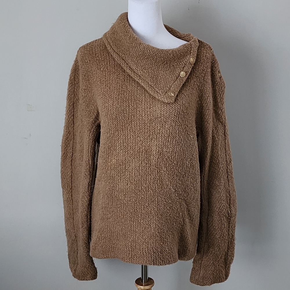 Tombolini Mohair Asymmetric Cowl Neck Sweater Womens M Brown Knit Wool Earthy
